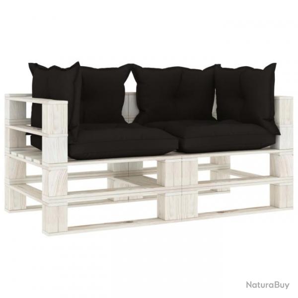 Canap palette  2 places de jardin avec coussins noir Bois 3052352