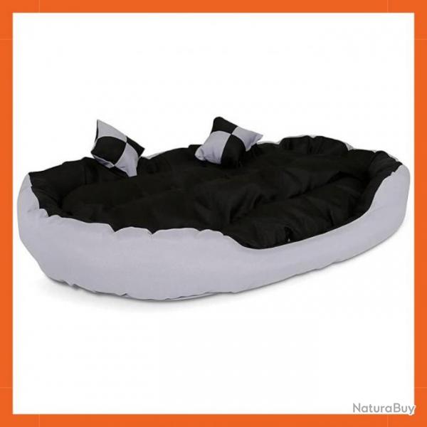 Canap pour chien - Lavable - Rversible - 110x80cm - 2 coussins - Gris et noir - Anti-griffures