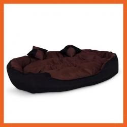 Canapé pour chien - Lavable - Réversible - 110x80cm - 2 coussins - Marron et noir - Anti-griffures