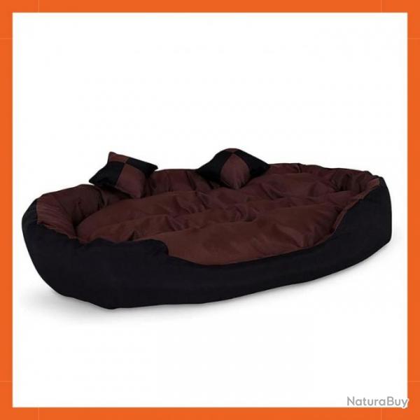 Canap pour chien - Lavable - Rversible - 110x80cm - 2 coussins - Marron et noir - Anti-griffures