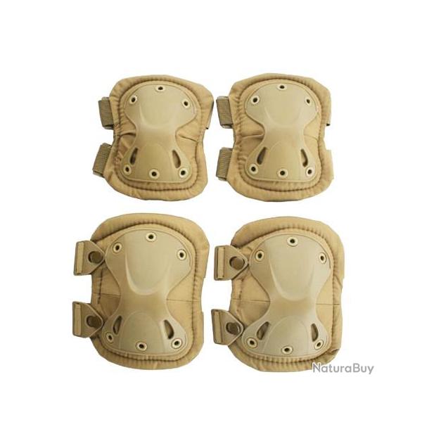 Genouillres et Coudires Tactiques Militaires quipement Protection Airsoft Chasse Beige Neuf