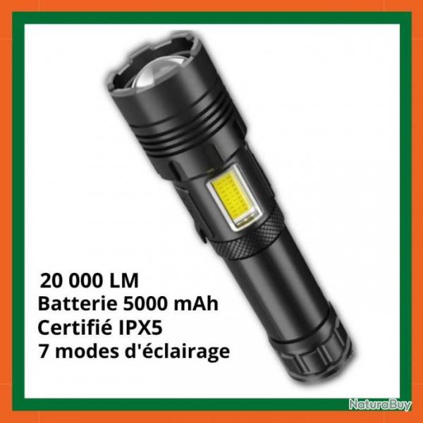 Lampe torche tactique LED surpuissante 20 000 Lumens - 5000 mAh - Livraison gratuite et rapide