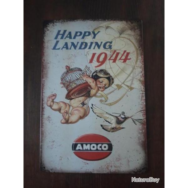 PLAQUE METAL PROPAGANDE U.S. "HAPPY LANDING 1944"