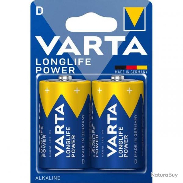 2 Piles Alcalines D / LR20 Varta LongLife Power