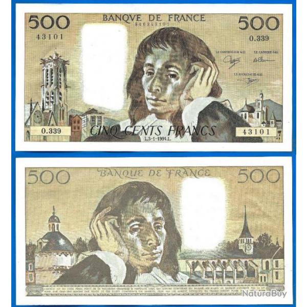 France 500 Francs 1991 Pascal Grand Billet Franc