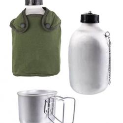 Gourde style armée française 1,3 l en aluminium avec quart et housse