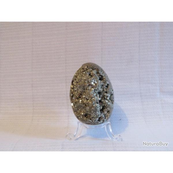 Magnifique uf en Pyrite Prou 300 gr trs belle cristallisation, support offert.