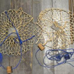 Lot x2 nasse filet pêche a pied, crabe ou écrevisse mer piège. Matériel ancien pêcheur cabane déco