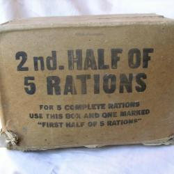 WW2 US BOÏTE EN CARTON POUR  5 RATIONS MILITAIRE AMÉRICAINE  "  2nd HALFS "