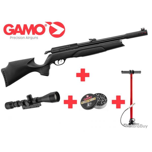 Pack Carabine PCP GAMO Arrow 4.5mm 19.9J + lunette 3-9x40wr + plombs + pompe Gamo