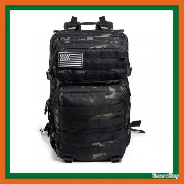 Sac  dos tactique militaire 50L - CAMO noir -  Livraison rapide