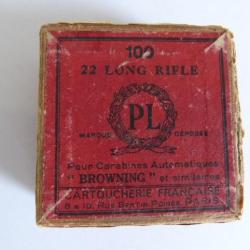 Boite compl&egrave;te ancienne 100 cartouches 22 LR pour carabine auto Browning Cartoucherie Fran&ccedil;aise