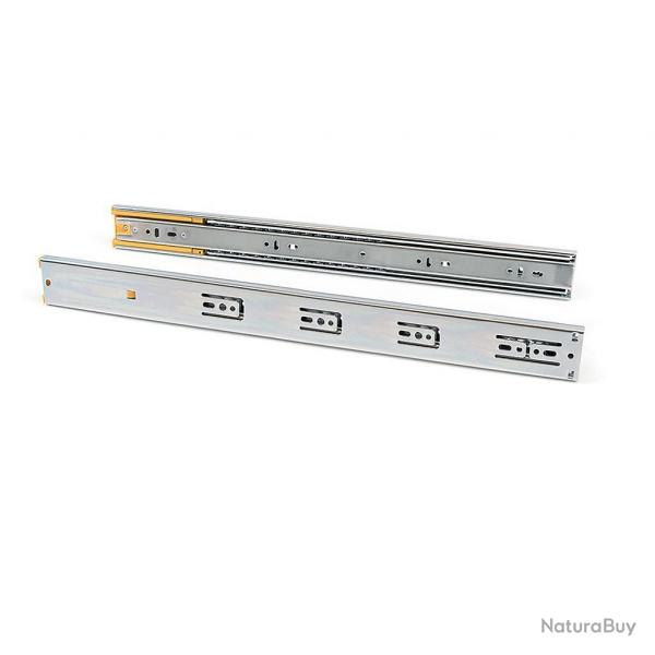 Pair de coulisses pour tiroirs,  billes, 45 x 650 mm, sortie totale, fermeture amortie, Zing Emuca