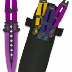 Albainox-Set 3 couteaux à lancer 18.9 violet jaune et bleu