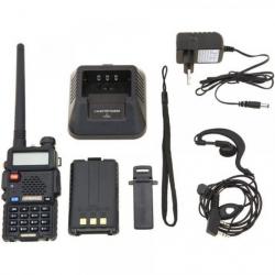 Baofeng UV-5R Talkie-walkie FM radio VHF/UHF double bande affichage veille et horloge intégrée Noir