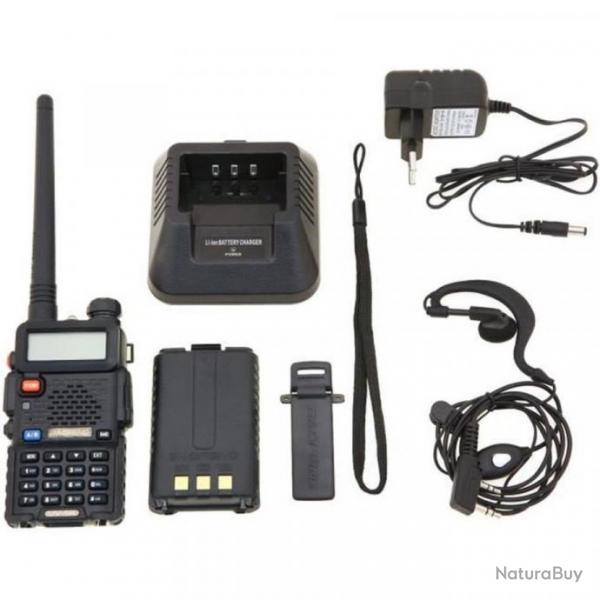 Baofeng UV-5R Talkie-walkie FM radio VHF/UHF double bande affichage veille et horloge intgre Noir