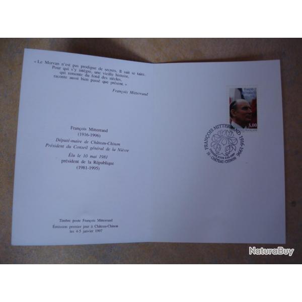 Timbre 1er jour, carte/livret Franois Mitterrand Chteau-Chinon  04 01 1997