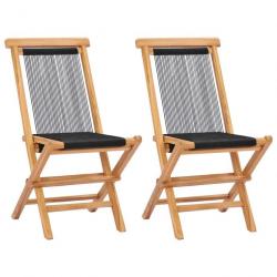 Chaises pliables de jardin 2 pcs Bois de teck solide et corde 49363