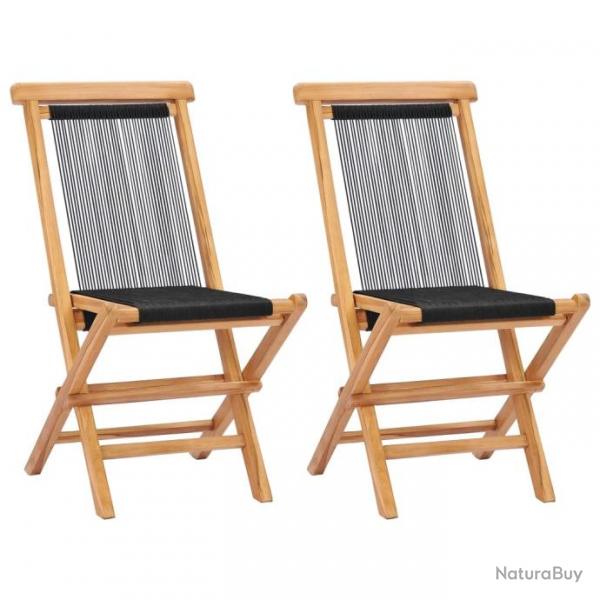 Chaises pliables de jardin 2 pcs Bois de teck solide et corde 49363