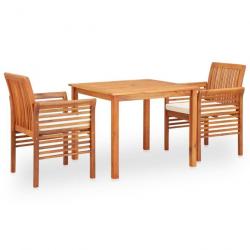 Mobilier à dîner d'extérieur 3 pcs et coussins Acacia solide 278895