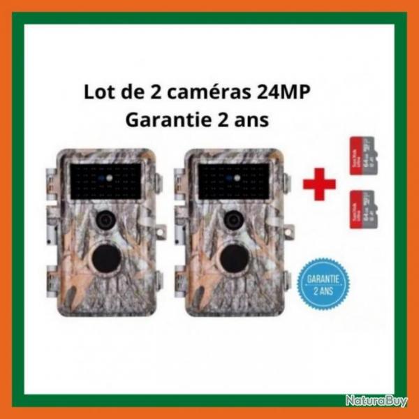 Camras de chasse 24MP HD - Lot de 2 -  2 cartes SD 64 Go offertes - LIVRAISON GRATUITE ET RAPIDE