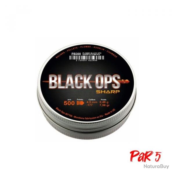 Bote de 500 plombs Black Ops Sharp  tte pointue - Cal. 4.5 - Par 5
