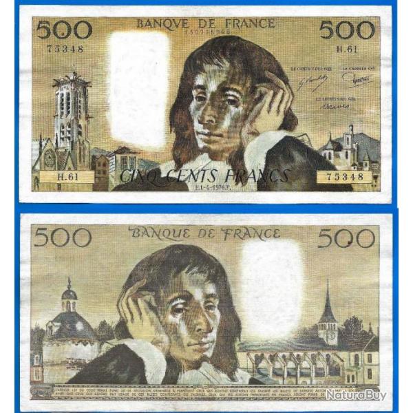 France 500 Francs 1976 Serie H Grand Billet Pascal Franc