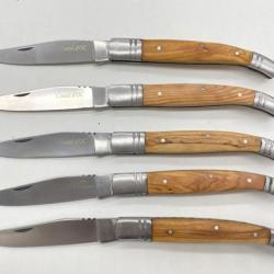 lot de 5 Couteaux POCHE COUTELDOC manche en bois d'olivier ref K23 avec gravure prénom offert 21 cm