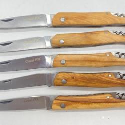 lot de 5 Couteaux POCHE COUTELDOC manche en bois d'olivier  ref K1 avec gravure prénom offert 21 cm