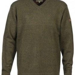 Pull de chasse brodé col V kaki PERCUSSION