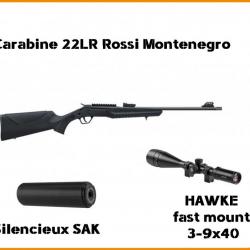 Pack carabine 22LR Rossi Montenegro+ lunette 3-9x40+ silencieux Montage haut