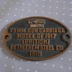 Plaque d'identification de train d'artillerie  US WWI,(CARRIAGE).