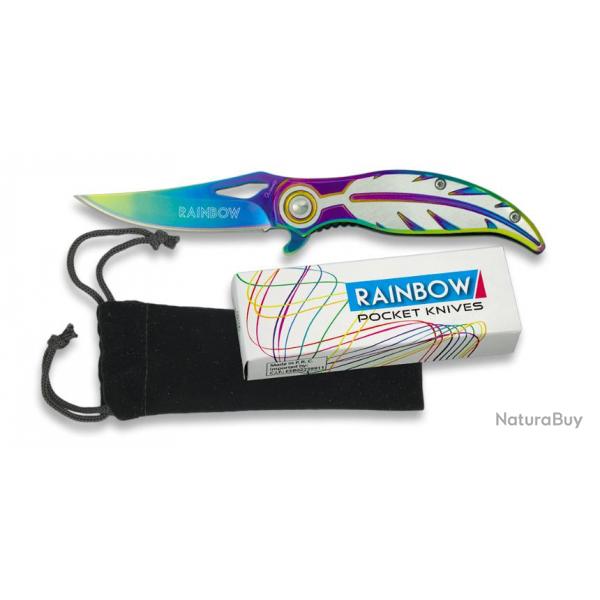 Couteau pliant Rainbow - motif  plume - Arc-en-ciel