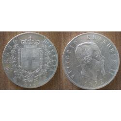 Italie 5 Lire 1872 Atelier M Piece Argent Vittorio Emanuele 2 Italy Silver Coin Lires
