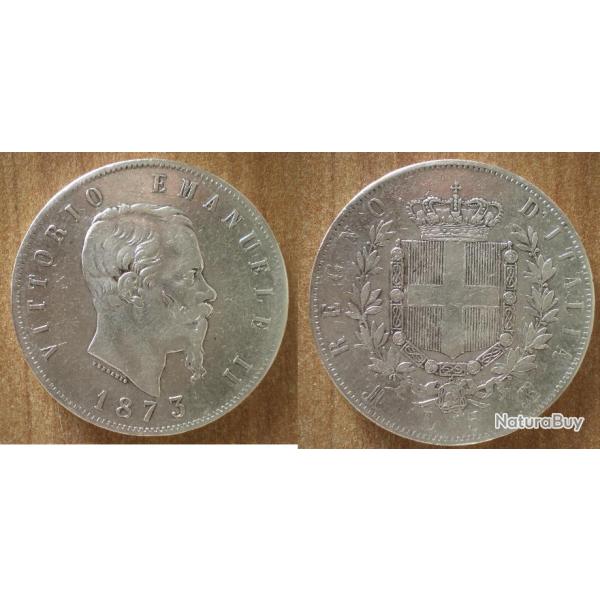 Italie 5 Lire 1873 Atelier M Piece Argent Vittorio Emanuele 2 Italy Silver Coin Lires