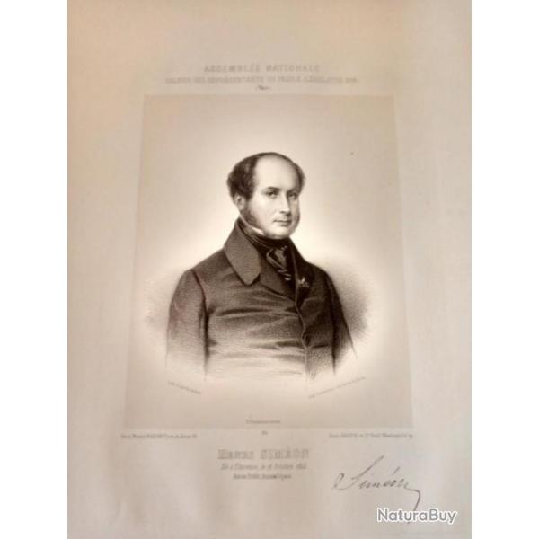 Comte Henri Simon. Lithographie XIXe par Desmaisons