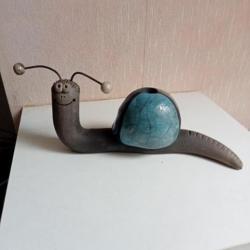 Statuette Raku escargot, Emaux  longueur 30 cm