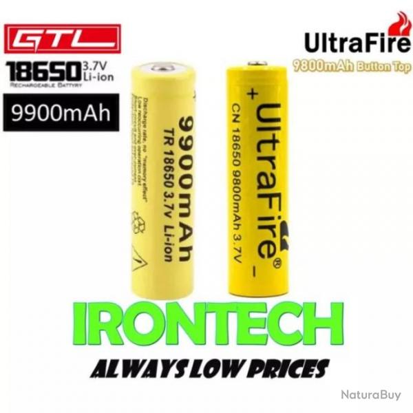 Lot de 2 Batteries Piles Rechargeables GTL lithium-ion 3.7V 18650 9900 mAh haute capacit