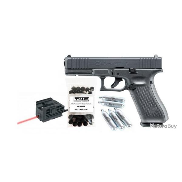 Glock 17 gen5 calibre 43 Pack prt a tirer (Munitions caoutchouc X50 + capsule CO2 + laser)