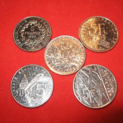 5 francs  5 pieces 4 commemoratives et semeuse