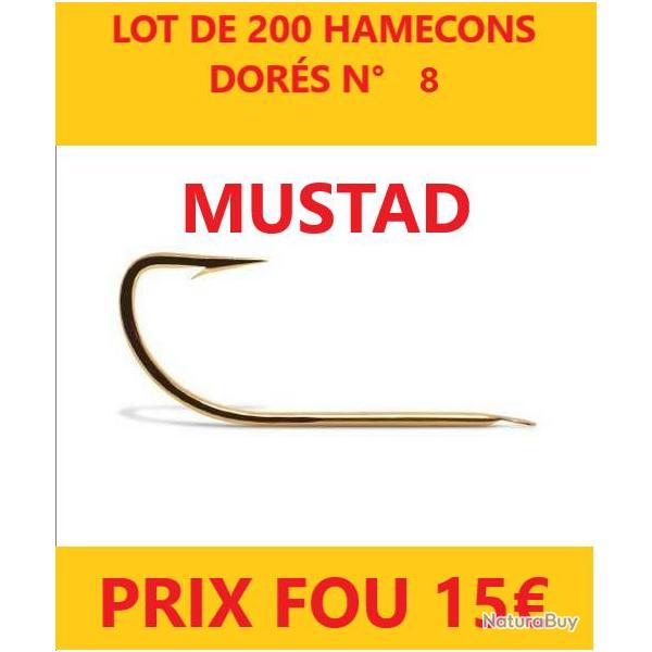 Hameons CRYSTAL MUSTAD coup  palette dor N 8  pochette de 20 x 10 soit le lot de 200 hameons