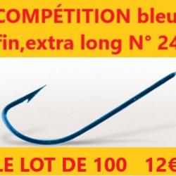 hameçons  VMC COMPÉTITION bleu,extra fin,extra long N° 24 pochette de 10 x 10 soit  100 hameçons