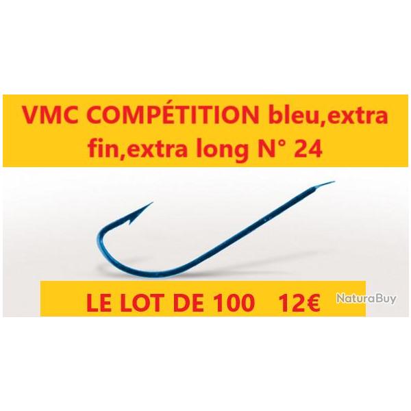 hameons  VMC COMPTITION bleu,extra fin,extra long N 24 pochette de 10 x 10 soit  100 hameons