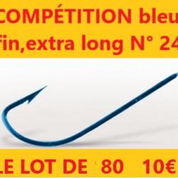 hameçons  VMC COMPÉTITION bleu,extra fin,extra long N° 24 pochette de 10 x 8 soit  80 hameçons