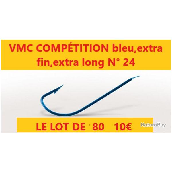 hameons  VMC COMPTITION bleu,extra fin,extra long N 24 pochette de 10 x 8 soit  80 hameons