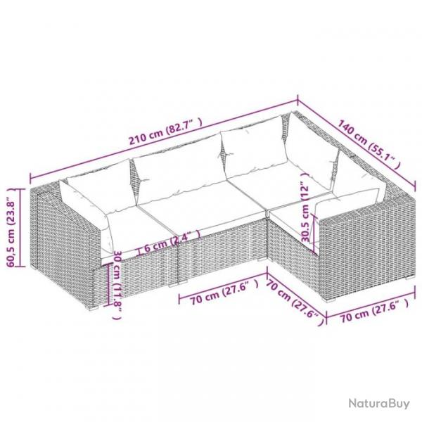 Salon de jardin 4 pcs avec coussins Rsine tresse Gris 3101677