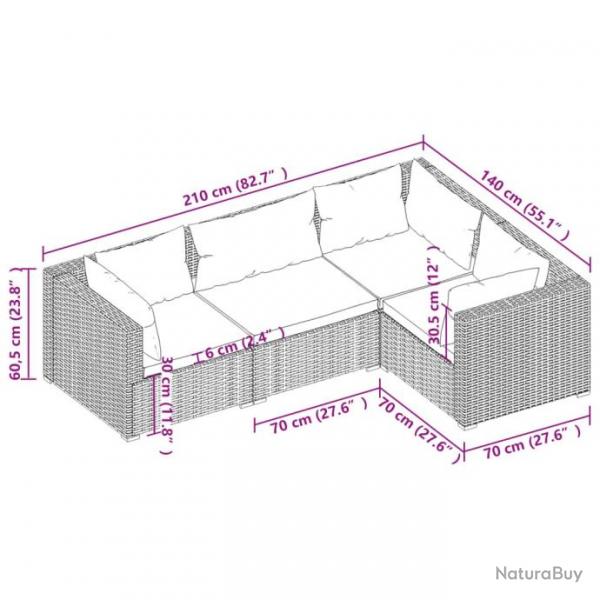 Salon de jardin 4 pcs avec coussins Rsine tresse Marron 3101674