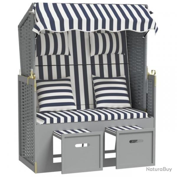 Strandkorb avec coussins Rsine tresse bois solide Bleu blanc 318660