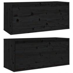 Armoires murales 2 pcs Noir 80x30x35 cm Bois de pin massif 813464