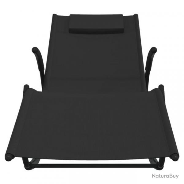 Chaises longues  bascule 2 pcs Noir Acier et textilne 318128